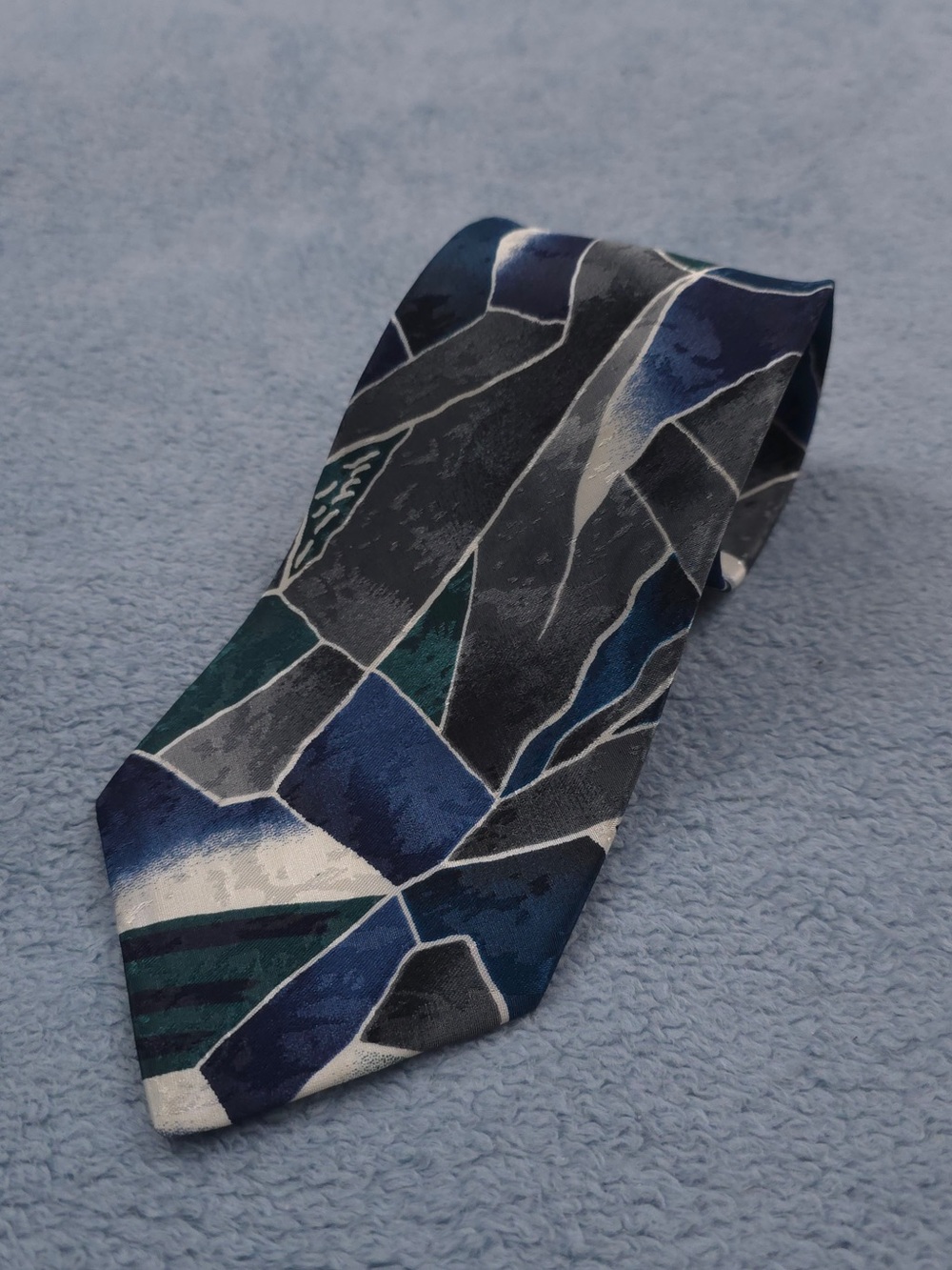 Enrico Capucci Abstract Geometric Silk Tie Blue Gray Green Vtg 90s Designer Art